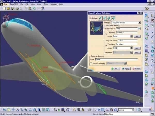 Avião modelado no software CAD CATIA V5
